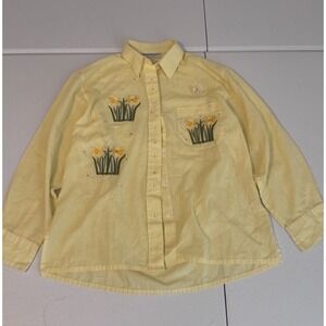 Draper's & Damon's Yellow Gingham Floral Embroidered‎ Button Down Shirt PS cc
